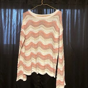 Pink and White Chevron Knit Sweater